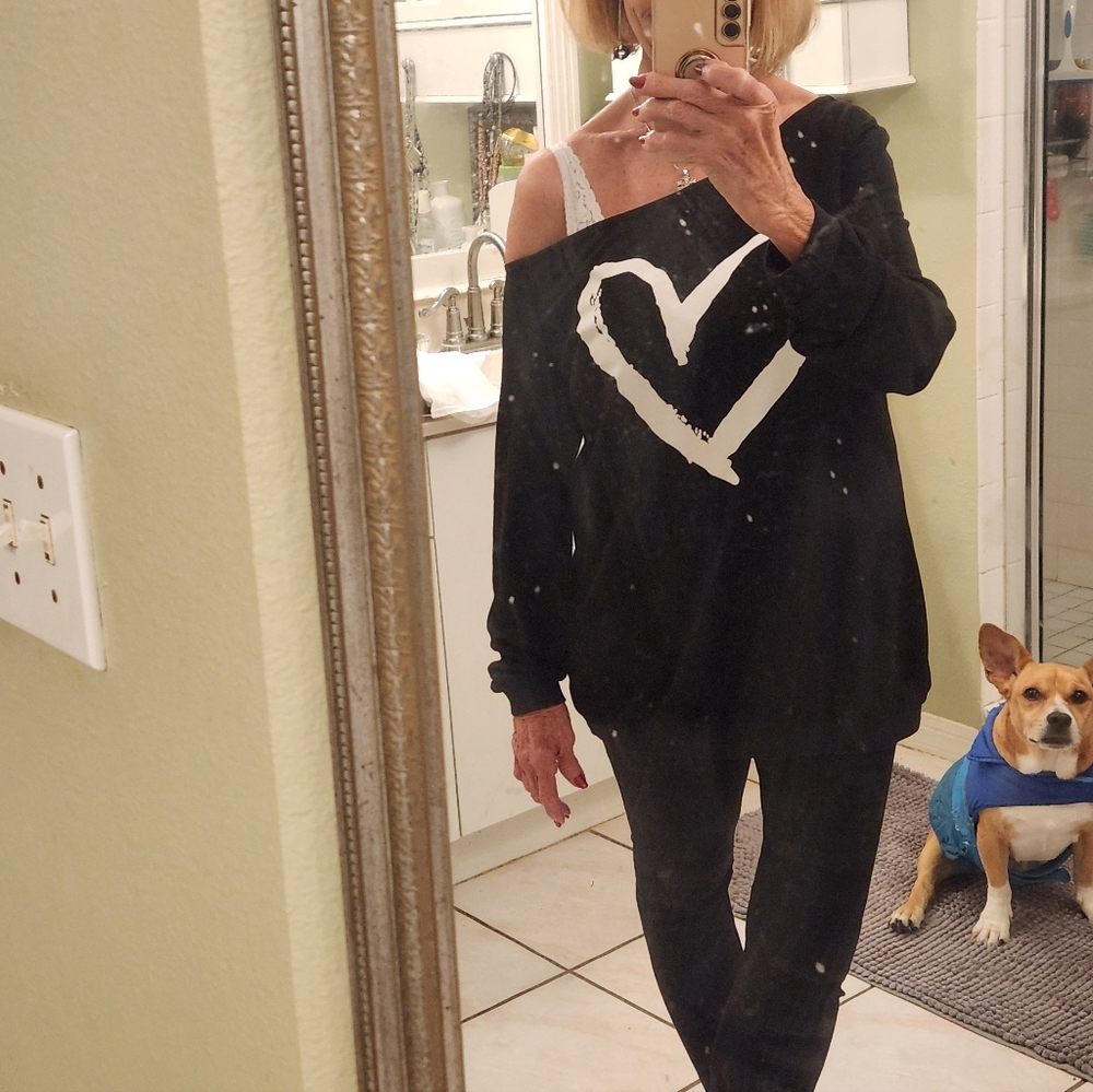 MagicMK Black Off-the-Shoulder Heart Sweater